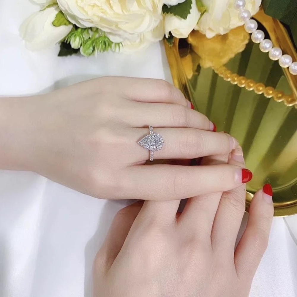 New 925 Silver Pear Cut Diamond Engagement Ring - Picture 5 of 5